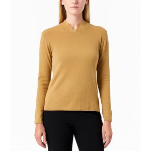 Coldwater Creek Women's Tan Split Mock Neck Fine Gauge Knit LS Sweater Size XL